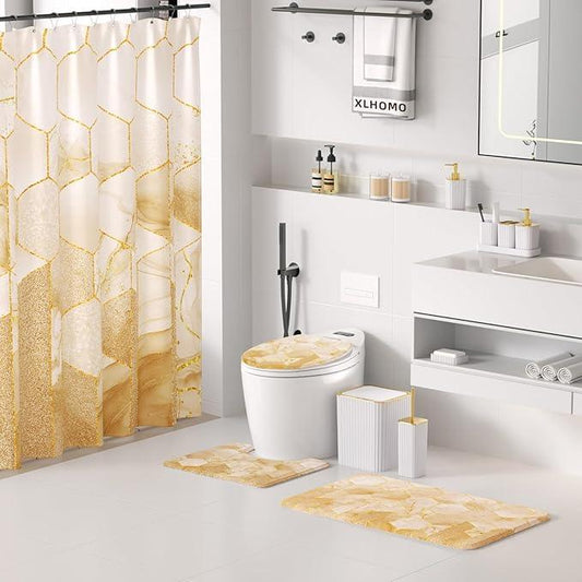 XLHOMO Bathroom Set - 26PC Bathroom Set with Shower Curtain and Rugs, Bathroom Accessory Set, White Bathroom Accessories Set, Trash Can & Soap Dispenser - ModernBath