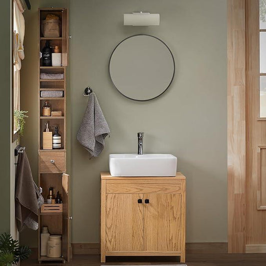 Haotian Bathroom Narrow Storage Cabinet Skinny Tall Unit with Adjustable Shelves Slender Anti-Tipping Floor Standing Cupboard, Natural BZR34-PF - ModernBath
