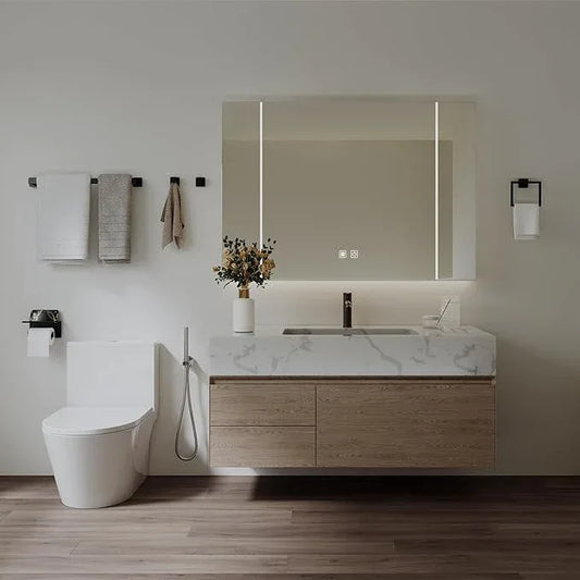 5-Piece 23.6 Inch Matte Black Bathroom Accessories Set, Bathroom Hardware Set, SUS304 Stainless Steel Bath Towel Bar Set, Toilet Paper Holder with Shelf, Towel Hooks, Towel Ring Wall Mounted - ModernBath