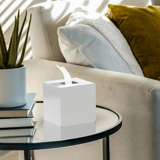 HIIMIEI Acrylic Tissue Box Cover Decorative Square Tissue Holder Napkin Dispensert for Bathroom-White - ModernBath