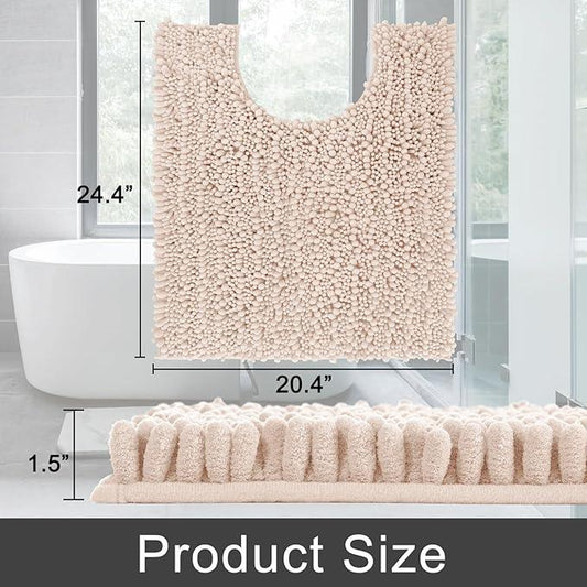 Yimobra Toilet Rug U Shaped Washable 24x20 Inch - Ultra Soft Absorbent Chenille Bath Rugs for Toilet, Quick Dry & Machine Washable, Non Slip Contour Bathroom Mat, Pinkish Beige - ModernBath