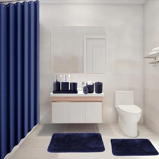 21 Pcs Bathroom Accessory Set with Waterproof Shower Curtain and Non Slip Mat,Resin Bath Set with Toothbrush Holder and Lotion Soap Dispenser,Bathroom Countertop Organizer Set for Home Apartment - ModernBath