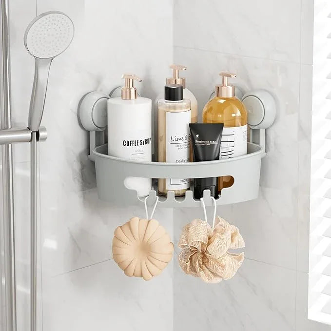 TAILI Corner Shower Caddy with Suction Cups, Wall Mounted Organizer Plastic Rack for Small Bathrooms, Kitchen, Removable Drill-Free Heavy Duty Shelf Basket, Grey - ModernBath