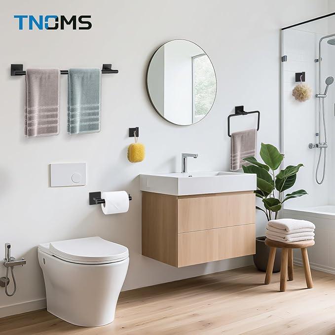 TNOMS 5 Pieces Matte Black Bathroom Hardware Set Black Towel Bar Set for Bathroom SUS304 Stainless Steel Wall-Mounted Towel Racks Set 23.6 Inch - ModernBath