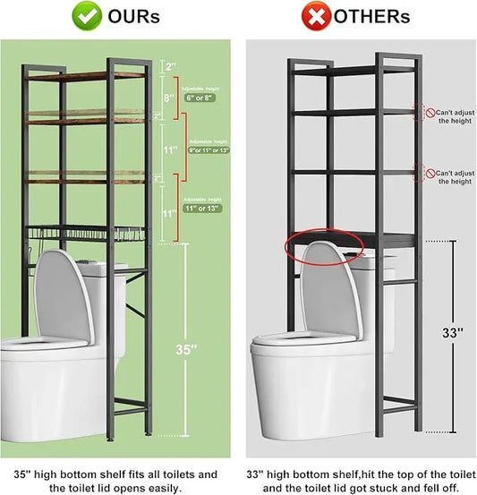 Over-The-Toilet Storage Rack, 4-Tier Bathroom Organizer Shelf Over Toilet with Adjustable Shelf and Basket, Freestanding Space Saver Bathroom Shelves Above Toilet for Room (Vintage Brown) - ModernBath