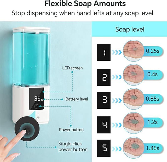LAOPAO Automatic Soap Dispenser Wall Mount Rechargeable Liquid Soap Pump for Kitchen, Touchless Soap Dispenser for Dish/Hand/Shower Soap, Home & Commercial, 540ml, White