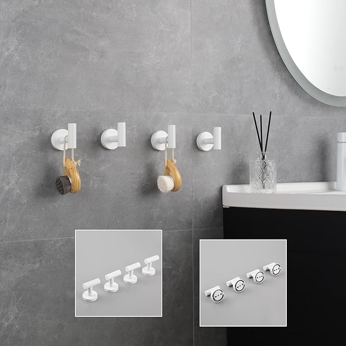 GERZWY Stainless Steel Towel Hook Wall Mounted Robe Coat Hook Heavy Duty Luxury Hooks for Bathroom Hotel 4 Pack, White