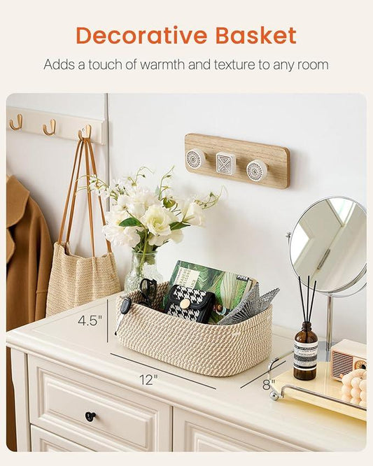 Small Woven Basket, 12 x 8 x 4.5 Inches, Storage Basket for Organizing, Cute Small Rope Shelf Closet Cube Storage Bins Baskets for Shelves, Dog Toy Gift Baskets Empty, 3 Pack Brown - ModernBath