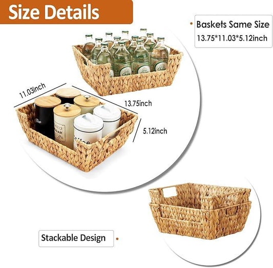 Wicker Baskets 2 Pack, Water Hyacinth Wicker Storage Basket with Handles, Pantry Baskets Organization and Storage, Handmade Large Wickers Baskets for Organizing, Natural - ModernBath