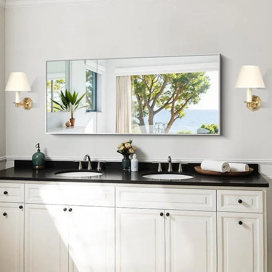 KOCUUY Silver Framed Mirror, 20"x48" Rectangle Bathroom Mirror for Wall, HD Tempered Glass, Anti-Rust Frame, Modern Design for Bathroom, Bedroom, Living Room, Entryway - ModernBath