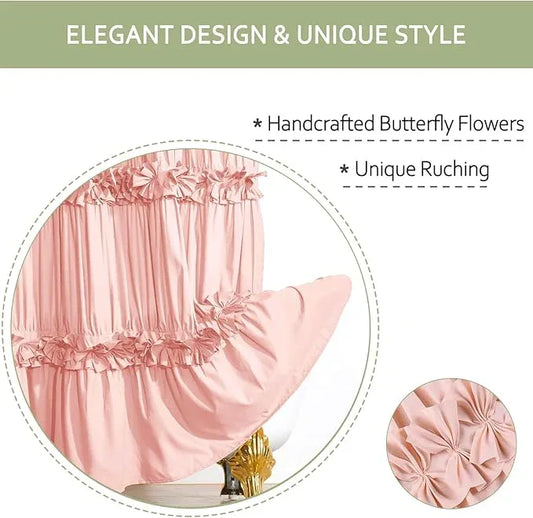 Homechoice Decor Peach Ruffle Shower Curtain, Vintage Handcrafted Bow Tie Bath Curtain for Master Bathroom, Ruched Microfiber Bathroom Curtain with 12 Buttonholes, 72" W x 84" H (LQ-10) - ModernBath
