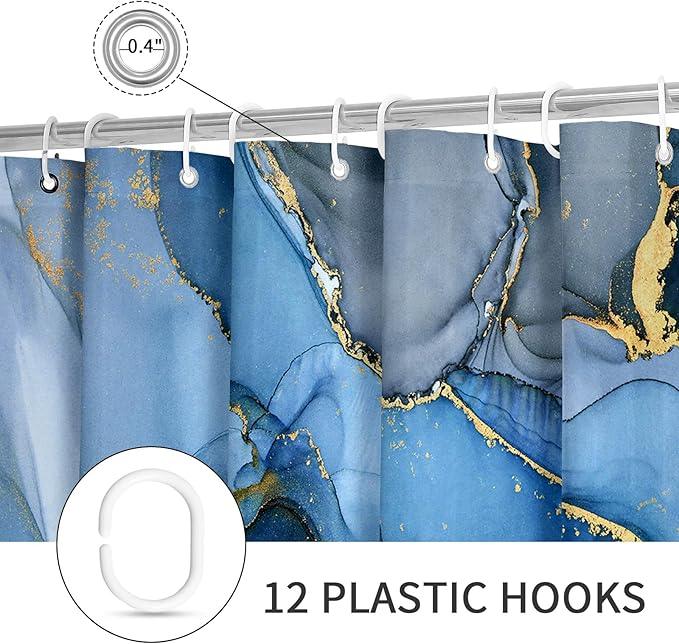 Gibelle Small Stall Shower Curtain 36 x 72, Narrow Half Abstract Blue Marble Shower Curtain, Modern Ink Art Waterproof Fabric Shower Curtain Set with Hooks - ModernBath