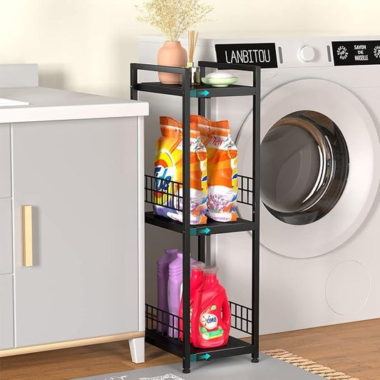 3-Tier Metal Shelving Unit, Expandable, Free-Standing, Narrow, Open Floor Shelves, Ideal for Bathroom, Kitchen, Laundry, Storage, Organization - ModernBath