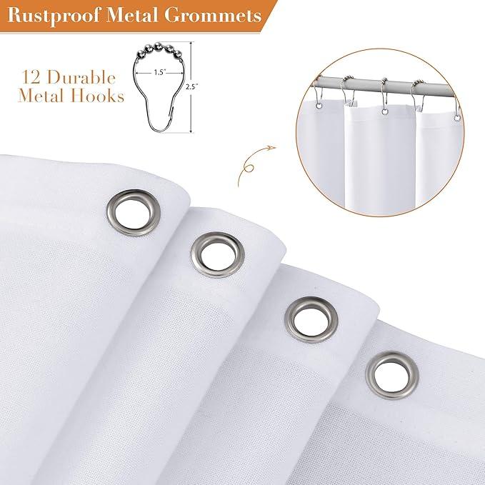 Nanspring White Boho Linen Shower Curtain 72 Inch Long Solid White Weighted Tassel Fabric Bath Curtain Set with Hooks Neutral Rustic Farmhouse Aesthetic Faux Linen Shower Curtain for Bathroom 72x72 - ModernBath