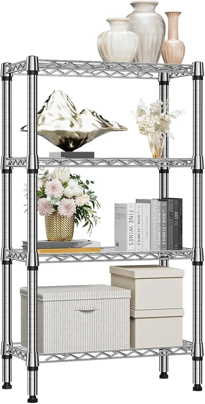M MZG 1000 lbs 4 Tier Shelf Metal Storage Shelves Wire Rack Closet Organizers for Garage Kitchen Bathroom Laundry Chrome 11.8" D x 25.6" W x 45.5" H - ModernBath
