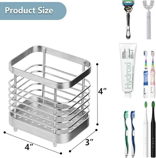 MYITYARD Toothbrush Holder for Bathroom, Stainless Steel Ventilated Electric Toothbrush & Toothpaste Holder, Modern Metal Bathroom Toothbrush Organizer, Bathroom Accessories, Silver - ModernBath
