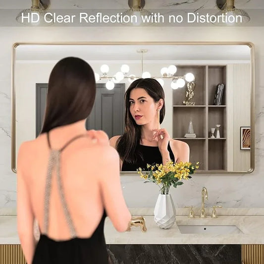LOAAO 55”X30” Gold Bathroom Mirror, Rounded Rectangle Gold Frame Mirror, Brushed Gold Bathroom Vanity Mirror Wall-Mounted, Anti-Rust, Tempered Glass, Hangs Horizontally or Vertically - ModernBath