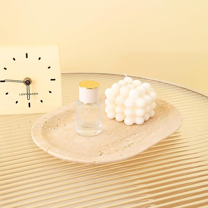 WANJINGYULE Natural Marble Decorative Tray Bathroom Counter Perfume Organizer Vanity Tray for Home Decor, Jewelry Candle, Coffee Table, Soap Holder Dresser Countertop Accessories 8"x11" Travertine - ModernBath