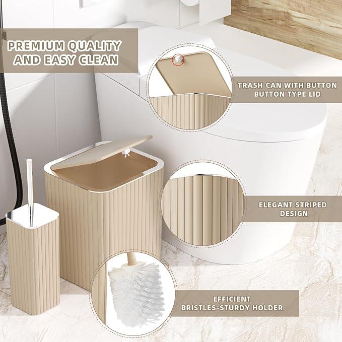XLHOMO Bathroom Accessories Set - 25PC Bathroom Sets with Shower Curtain and Rugs, Beige Bathroom Set with Trash Can, Soap Dispenser, Soap Dish & Toilet Brush - ModernBath