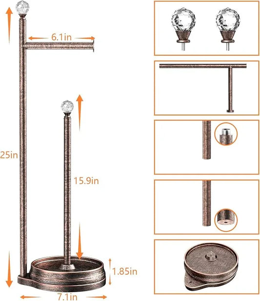 Toilet Paper Holder for Bathroom, Heavy Weighted Metal Free Standing Toilet Paper Holder Stand with Crystal Ball, Toilet Paper Roll Stand for Bathroom Accessories (Oil Rubbed Bronze) - ModernBath