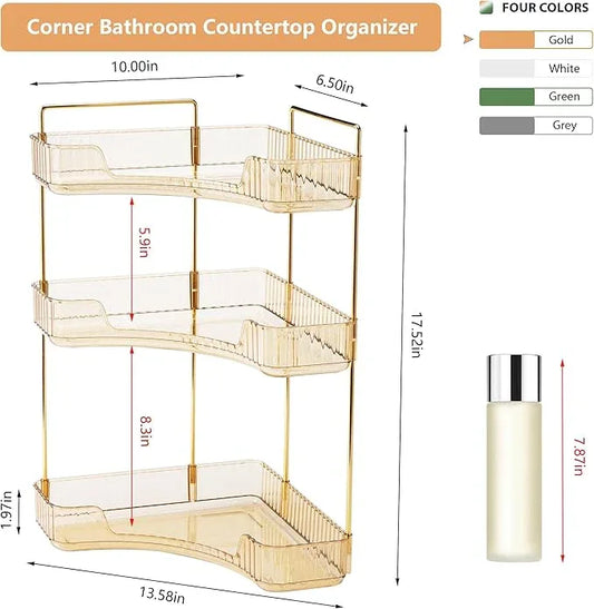 Weidace Corner Bathroom Counter Organizer Bathroom Countertop Shelf Makeup Organizer for Vanity Perfume Tray for Corner Storage (3 Tiers, Gold) - ModernBath
