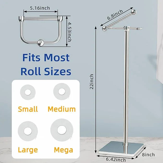 RUACQ Toilet Paper Holder Stand, Bathroom Toilet Paper Roll Holder Free Standing, Toilet Tissue Holder Stand with Post Pivoting Design, Stable Weighted Base, SUS304 Stainless Steel (Chrome) - ModernBath