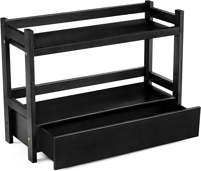 Sorbus Bamboo Bathroom Counter Organizer – 2-Tier Shelf with Hidden Drawer for Vanity, Matcha Station, Bathroom Sink Organizer Countertop, Kitchen & Office Storage (17″ L x 6.5″ W x 12.6″ H) (Black) - ModernBath