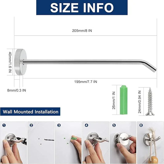 NearMoon Coat Hooks, Wall Mount Hooks for Hanging Hat Hurse Robe, 304 Stainless Steel Heavy Duty Towel Hangers for Bathroom Livingroom Hotel Kitchen Garage, 6 Pack (8 Inch, Brushed Nickel) - ModernBath