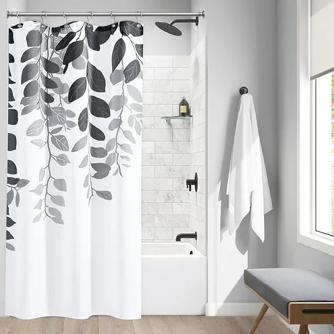 BOODII Grey Stall Size Shower Curtains 36x72 inch Spring Eucalyptus Shower Stall Curtain for Bathroom Slub Texture Bath Curtain Floral Leaves Botanical Set Natural Bathroom Decor - ModernBath