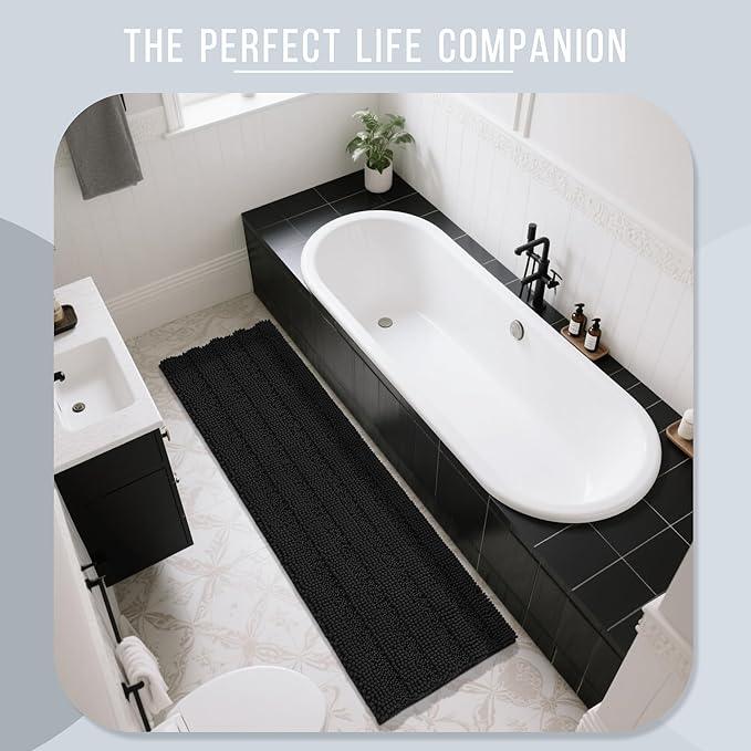 Yimobra Bathroom Runner Rug, 70 x 24, Long Bathroom Rugs Large Bath Mat, Soft Super Absorbent and Thick, Non-Slip, Machine Washable, Carpets for Home, Nursery, Bed and Living Room, Black - ModernBath