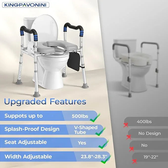 KingPavonini Toilet Seat Risers for Seniors, Raised Toilet Seat with Handles with Adjustable Height & Width, Soft Padded Seat, Elevated Toilet Seat Riser, Load 500lb, Fit Any Toilet - ModernBath