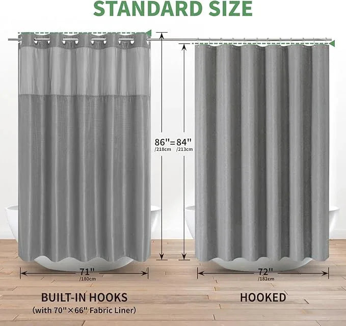 eachope Extra Long No Hook Shower Curtain with Snap-in Fabric Liner Set,Grey Waffle Weave Shower Curtains for Bathroom,Hotel Luxury Decor Bathroom Curtain Set,Waterproof & Washable,71Wx86H - ModernBath