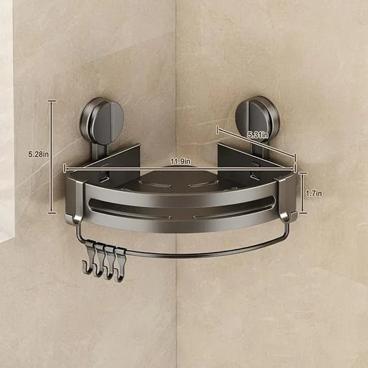 VOLPONE Shower Caddy Suction Cup, 1 Pack Corner Shower Shelves No Drilling, Showers Organizer Storage with Towel Bar & Removable Hooks, Bathroom Shower Shelf Rack for Inside Showers, Triangle - ModernBath