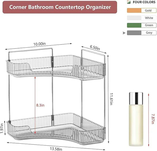 Weidace Corner Bathroom Counter Organizer Bathroom Countertop Shelf Makeup Organizer for Vanity Perfume Tray for Corner Storage (2 Tiers, Grey) - ModernBath