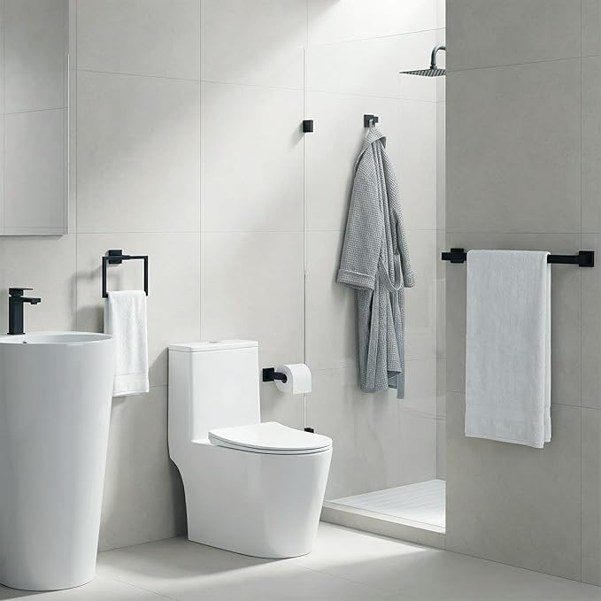 Gisafai 40 Pcs Black Bathroom Hardware Accessories Set 23.6 Inch Bath Towel Bar Kit Stainless Steel Bathroom Hardware Set Towel Racks Ring Robe Hooks Paper Holder for Wall Mounted