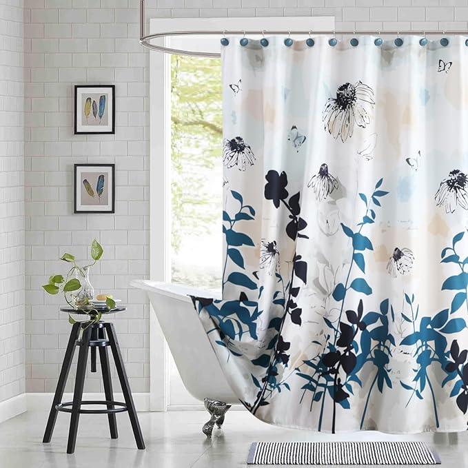 BESTRIPES Shower Curtain Hooks Rings, Decorative Rust Proof Stainless Steel Glide Rollers Shower Hooks Rings for Bathroom Shower Rods Curtains, Set of 12, Blue - ModernBath