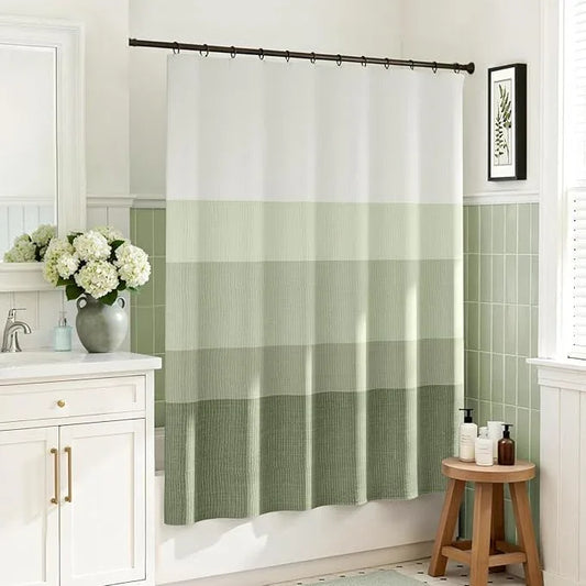 jinchan Ombre Forest Green Striped Shower Curtain Waterproof Fabric Bathroom Decor Minimalist Design Modern Neutral Gradual Color Water Resistant with 12 Metal Hooks 70x60 Inches - ModernBath