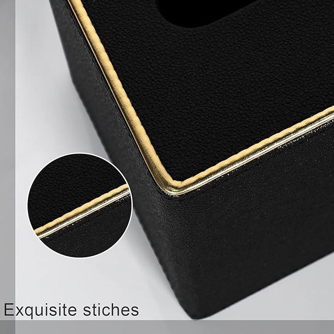 GOLRANLYE Tissue Box Cover Square PU Leather Facial Tissue Box Holder for Dresser Bathroom Decor (Black Pearl) - ModernBath