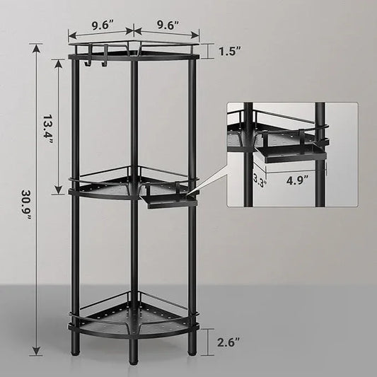ELYKEN Corner Shower Caddy Standing, 3 Tier Rustproof Metal Shower Organizer with Soap Holder, Floor Shower Corner Shelf Rack Storage Stands with Adjustable Feet & 2 Hooks for Bathroom, Black - ModernBath