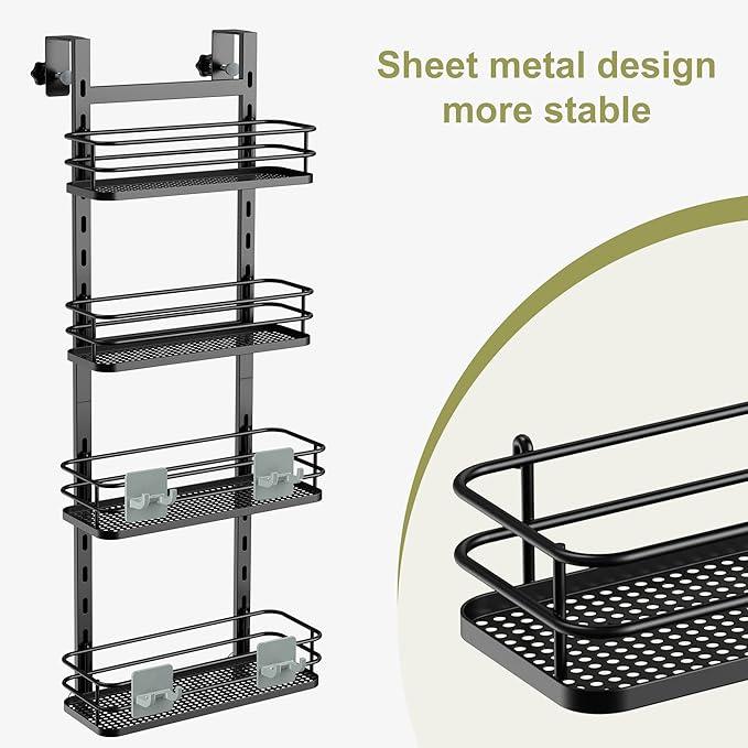 Orimade Adjustable Hanging Over the Shower Door Caddy,Bathroom Organizer Shelf Storage with 4 Hooks for Razor,No Drilling Rustproof Shower Rack Basket, 4 Tier, Matt Black - ModernBath