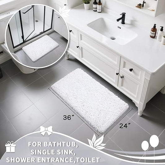 Yimobra Large Bathroom Rug Non Slip 36x24 Inch, Extra Thick Soft Absorbent Chenille Bath Mat, Machine Washable Quick Dry Bath Rugs for Bathroom Floor, Tub and Shower, Home Decor Accessories, White - ModernBath