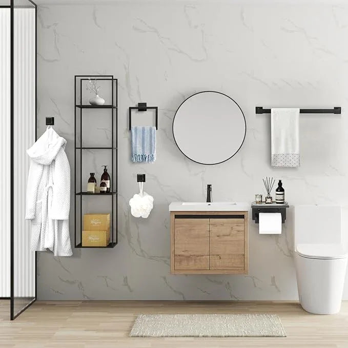 10 Pieces Black Towel Bar Set Bathroom Hardware Accessories Set Upgraded Toilet Paper Holder with Shelf Towel Holder Set for Bathroom Stainless Steel Wall Mounted 23.6in - ModernBath