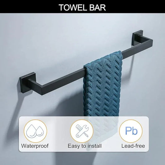 TNOMS Black Towel Bar Set 5-Piece Bathroom Hardware Set Including 23.6 Inch Towel Bar,Towel Ring Towel Hook and Toilet Paper Holder with Shelf,Stainless Steel Bathroom Accessories Set - ModernBath