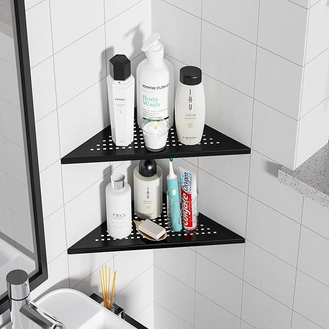 2 Pack Bathroom Corner Shelf, Recessed 12" Corner Shower Shelf, SUS304 Stainless Steel Triangular Wall Mount, No Drilling, Matte Black - ModernBath