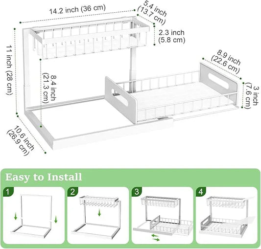 REALINN Under Sink Organizer, Pull Out Cabinet Organizer 2 Tier Slide Out Sink Shelf Cabinet Storage Shelves, Under Sink Storage for Kitchen Bathroom Cabinet, White, 1 Pack - ModernBath