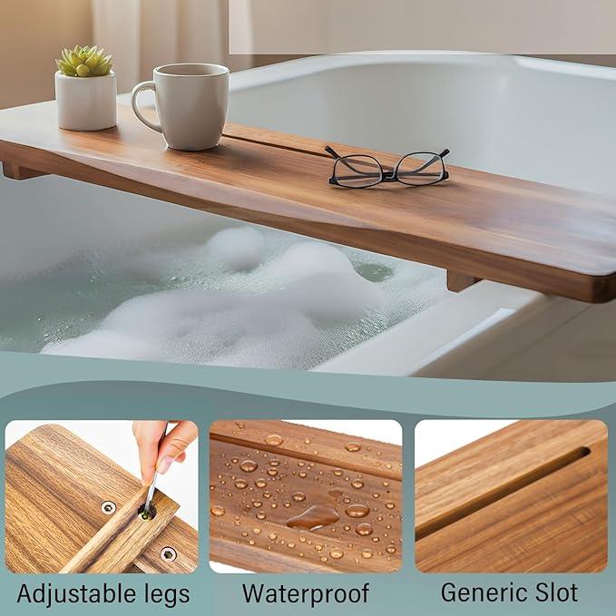 Acacia 1.2" T Wood Bathtub Tray Caddy for Freestanding Tub, 35" L Adjustable Bath Tray for Tub, Luxury Spa Bathroom Tray Organizer Table, Bath Tub Accessories for Women, Housewarming, Birthday Gifts - ModernBath