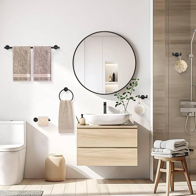10 Pieces Matte Black Towel Bar Set Bathroom Hardware Accessories Set Upgraded Towel Hooks Towel Holder Set for Bathroom Stainless Steel Wall Mounted 23.6 Inch - ModernBath