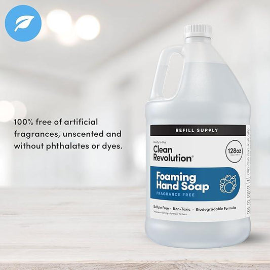 Clean Revolution Foaming Hand Soap Refill Supply Container, Ready to Use Formula, Gluten Free, Unscented and Fragrance Free, 128 Fl. Oz, 4 Pack - ModernBath