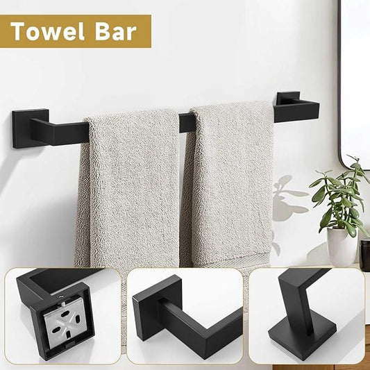 10 Pieces Bathroom Hardware Accessories Set Black Towel Bar Set Towel Holder Racks Set for Bathroom,SUS304 Stainless Steel,Wall Mounted 23.6-Inch - ModernBath