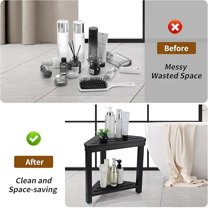 Boulphia Shower Foot Rest 14in, Acacia Wood Shower Stool for Shaving Legs (Black) - ModernBath